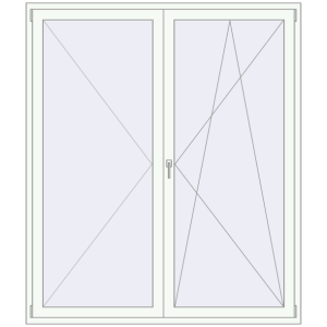 Balkontür aus Kunststoff 1800x2100 mm Doppeltblatt. Sicht von innen In den Warenkorb Balkontüren 1800x2100 mm KORSA ENERGY-SAVING (REHAU SYNEGO MD) BALKON DOOR RAL 9016 Traffic white beidseitig