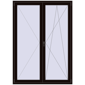 Balkontür aus Kunststoff 1500x2100 mm Doppeltblatt. Sicht von innen In den Warenkorb Balkontüren 1500x2100 mm KORSA ENERGY-SAVING (REHAU SYNEGO MD) BALKON DOOR BLACK_BROWN beidseitig