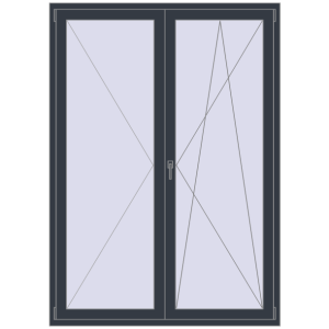 Balkontür aus Kunststoff 1500x2100 mm Doppeltblatt. Sicht von innen In den Warenkorb Balkontüren 1500x2100 mm KORSA ENERGY-SAVING (REHAU SYNEGO MD) BALKON DOOR ANTHRACITE_GREY_STRUKTURAL beidseitig