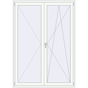 Balkontür aus Kunststoff 1500x2100 mm Doppeltblatt. Sicht von innen In den Warenkorb Balkontüren 1500x2100 mm KORSA OPTIMUM (REHAU Euro 70) BALKON DOOR RAL 9016 Traffic white beidseitig