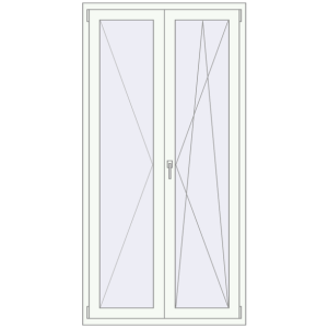 Balkontür aus Kunststoff 1100x2080 mm Doppeltblatt. Sicht von innen In den Warenkorb Balkontüren 1100x2080 mm BALCONY DOOR REHAU EURO 70 RAL 9016 Traffic white beidseitig
