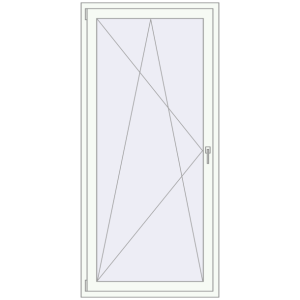 Balkontür aus Kunststoff 1000x2100 mm Einzelnes Blatt. Sicht von innen In den Warenkorb Balkontüren 1000x2100 mm KORSA BASE (REHAU Euro-Design 60) BALKON DOOR RAL 9016 Traffic white beidseitig