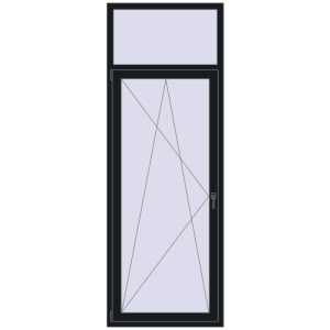 Balkontür aus Kunststoff 900x2500 mm Single leaf with fanlight. Sicht von innen In den Warenkorb Balkontüren 900x2500 mm KORSA BASE (REHAU Euro-Design 60) BALKON DOOR BLACK_COOL_110L-2 beidseitig