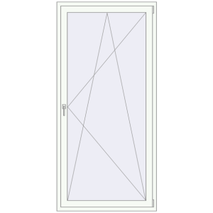Balkontür aus Kunststoff 1050x2150 mm Einzelnes Blatt. Sicht von innen In den Warenkorb Balkontüren 1050x2150 mm KORSA BASE (REHAU Euro-Design 60) BALKON DOOR RAL 9016 Traffic white beidseitig