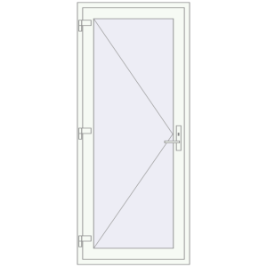 Eingangstür aus Kunststoff 900x2100 mm Einzelnes Blatt. Sicht von innen In den Warenkorb Haustüren 900x2100 mm DOOR KORSA OPTIMUM (REHAU Brillant Design) RAL 9016 Traffic white beidseitig