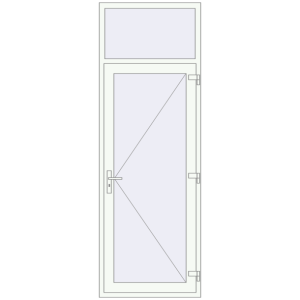 Eingangstür aus Kunststoff 900x2600 mm Mit Oberlicht. Sicht von innen In den Warenkorb Haustüren 900x2600 mm DOOR KORSA OPTIMUM (REHAU Brillant Design) RAL 9016 Traffic white beidseitig