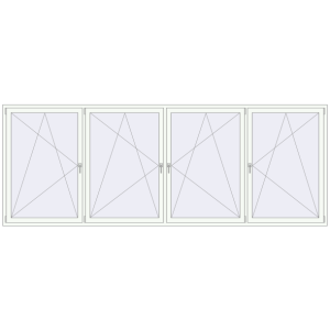 Kunststofffenster 4000x1500 mm Vierblättrig. Sicht von innen In den Warenkorb Kipp und Drehfenster 4000x1500 mm REHAU EURO70 RAL 9016 Traffic white beidseitig