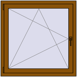 Kunststofffenster 950x950 mm Einzelnes Blatt. Sicht von innen In den Warenkorb Kipp und Drehfenster 950x950 mm REHAU EURO70 GOLDEN OAK beidseitig