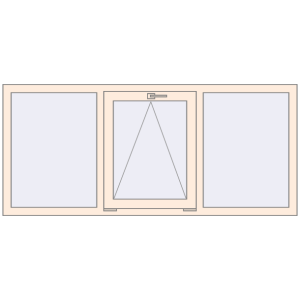 Kunststofffenster 1800x800 mm Dreiflügelig. Sicht von innen In den Warenkorb Kipp und Drehfenster 1800x800 mm REHAU EURO70 CREAME_WHITE_50L-2 beidseitig