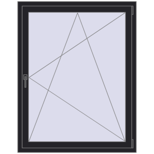 Kunststofffenster 1100x1400 mm Einzelnes Blatt. Sicht von innen In den Warenkorb Kipp und Drehfenster 1100x1400 mm REHAU SYNEGO MD 80 BLACK_ULTI-MATT beidseitig