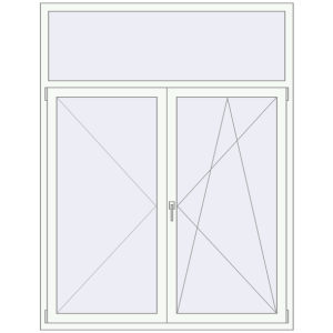 Kunststofffenster 1550x2000 mm Einflügelig mit Oberlicht. Sicht von innen In den Warenkorb Kipp und Drehfenster 1550x2000 mm REHAU EURO70 RAL 9016 Traffic white beidseitig