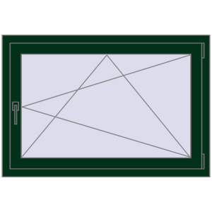 Kunststofffenster 1100x750 mm Einzelnes Blatt. Sicht von innen In den Warenkorb Kipp und Drehfenster 1100x750 mm REHAU BRILLANT MOSS_GREEN beidseitig