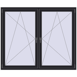 Kunststofffenster 1750x1450 mm Zweiblättrig. Sicht von innen In den Warenkorb Kipp und Drehfenster 1750x1450 mm REHAU BRILLANT BLACK_ULTI-MATT beidseitig