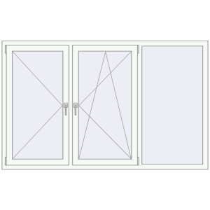 Kunststofffenster 2000x1250 mm Dreiflügelig. Sicht von innen In den Warenkorb Kipp und Drehfenster 2000x1250 mm KORSA OPTIMUM 60 (REHAU Euro-Design 60)