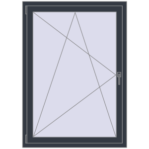 Kunststofffenster 1000x1400 mm Einzelnes Blatt. Sicht von innen In den Warenkorb Kipp und Drehfenster 1000x1400 mm REHAU EURO70 ANTHRACITE_GREY_STRUKTURAL beidseitig