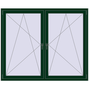 Kunststofffenster 1750x1450 mm Zweiblättrig. Sicht von innen In den Warenkorb Kipp und Drehfenster 1750x1450 mm REHAU BRILLANT MOSS_GREEN beidseitig
