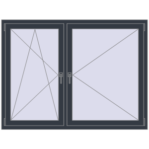 Kunststofffenster 1600x1200 mm Zweiblättrig. Sicht von innen In den Warenkorb Kipp und Drehfenster 1600x1200 mm REHAU BRILLANT ANTHRACITE_GREY_STRUKTURAL beidseitig