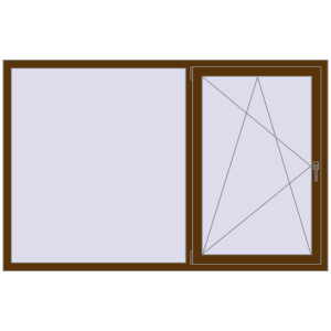 Kunststofffenster 2000x1300 mm Zweiblättrig. Sicht von innen In den Warenkorb Kipp und Drehfenster 2000x1300 mm REHAU SYNEGO MD 80 WALNUT beidseitig