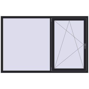 Kunststofffenster 2000x1300 mm Zweiblättrig. Sicht von innen In den Warenkorb Kipp und Drehfenster 2000x1300 mm REHAU ENERGY-SAVING SYNEGO MD BLACK_ULTI-MATT beidseitig