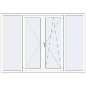 Kunststofffenster 2000x1400 mm Dreiflügelig. Sicht von innen In den Warenkorb Kipp und Drehfenster 2000x1400 mm REHAU EURO70 RAL 9016 Traffic white beidseitig