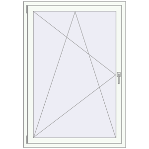 Kunststofffenster 1140x1450 mm Einzelnes Blatt. Sicht von innen In den Warenkorb Kipp und Drehfenster 1140x1450 mm REHAU EURO70 RAL 9016 Traffic white beidseitig