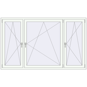 Kunststofffenster 2150x1300 mm Dreiflügelig. Sicht von innen In den Warenkorb Kipp und Drehfenster 2150x1300 mm REHAU EURO70 RAL 9016 Traffic white beidseitig