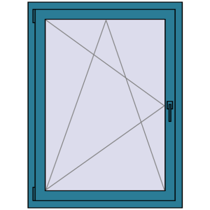 Kunststofffenster 900x1200 mm Einzelnes Blatt. Sicht von innen In den Warenkorb Kipp und Drehfenster 900x1200 mm REHAU EURO70 BRILLIANT_BLUE beidseitig
