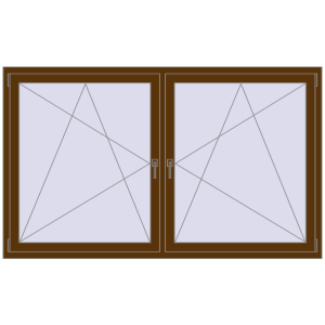Kunststofffenster 2000x1200 mm Zweiblättrig. Sicht von innen In den Warenkorb Kipp und Drehfenster 2000x1200 mm REHAU OPTIMUM EURO-DESIGN 70 WALNUT beidseitig
