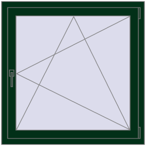 Kunststofffenster 1000x1000 mm Einzelnes Blatt. Sicht von innen In den Warenkorb Kipp und Drehfenster 1000x1000 mm REHAU EURO70 MOSS_GREEN beidseitig