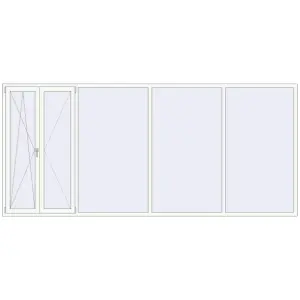 Kunststofffenster 4000x1800 mm Vierblättrig. Sicht von innen In den Warenkorb Kipp und Drehfenster 4000x1800 mm REHAU OPTIMUM EURO-DESIGN 70 RAL 9016 Traffic white beidseitig