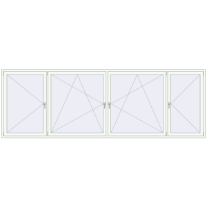 Kunststofffenster 4080x1380 mm Vierblättrig. Sicht von innen In den Warenkorb Kipp und Drehfenster 4080x1380 mm REHAU EURO70 RAL 9016 Traffic white beidseitig