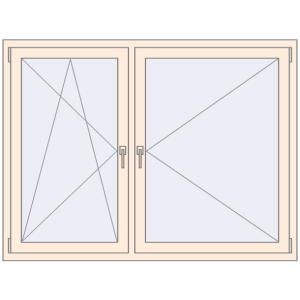 Kunststofffenster 1600x1200 mm Zweiblättrig. Sicht von innen In den Warenkorb Kipp und Drehfenster 1600x1200 mm REHAU BRILLANT CREAME_WHITE_50L-2 beidseitig