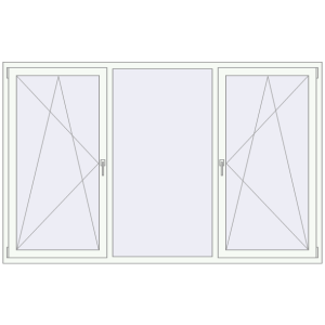 Kunststofffenster 2400x1500 mm Dreiflügelig. Sicht von innen In den Warenkorb Kipp und Drehfenster 2400x1500 mm REHAU OPTIMUM EURO-DESIGN 70 RAL 9016 Traffic white beidseitig
