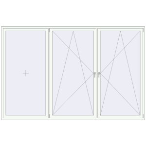 Kunststofffenster 3210x2090 mm Dreiflügelig. Sicht von innen In den Warenkorb Kipp und Drehfenster 3210x2090 mm REHAU SYNEGO MD 80 RAL 9016 Traffic white beidseitig