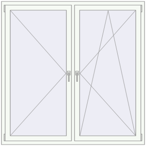 Kunststofffenster 1630x1630 mm Zweiblättrig. Sicht von innen In den Warenkorb Kipp und Drehfenster 1630x1630 mm REHAU BRILLANT RAL 9016 Traffic white beidseitig