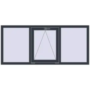 Kunststofffenster 1800x800 mm Dreiflügelig. Sicht von innen In den Warenkorb Kipp und Drehfenster 1800x800 mm REHAU EURO70 ANTHRACITE_GREY_STRUKTURAL beidseitig