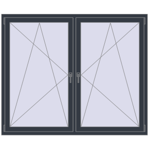 Kunststofffenster 1750x1450 mm Zweiblättrig. Sicht von innen In den Warenkorb Kipp und Drehfenster 1750x1450 mm REHAU BRILLANT ANTHRACITE_GREY_STRUKTURAL beidseitig