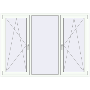 Kunststofffenster 1800x1300 mm Dreiflügelig. Sicht von innen In den Warenkorb Kipp und Drehfenster 1800x1300 mm REHAU BRILLANT RAL 9016 Traffic white beidseitig