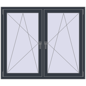 Kunststofffenster 1400x1200 mm Zweiblättrig. Sicht von innen In den Warenkorb Kipp und Drehfenster 1400x1200 mm REHAU SYNEGO MD 80 ANTHRACITE_GREY_STRUKTURAL beidseitig